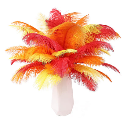 THARAHT Red Orange Yellow Ostrich Feathers 24pcs Natural Bulk 10-12Inch 25cm-30cm for Crafts Wedding Party Centerpieces Halloween and Home Decoration Feathers