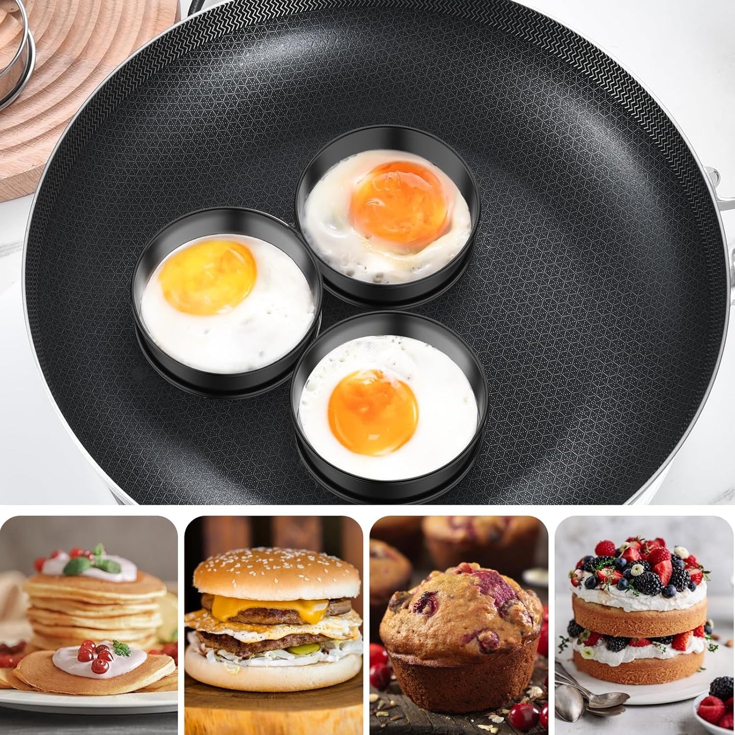 8PCS Nonstick English Muffin Rings, 4 Inch Stainless Steel Baking Rings with Silicone Brush