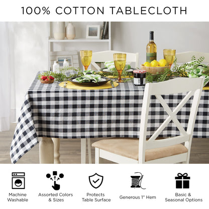 DII 100% Cotton, Machine Washable, Dinner, Summer & Picnic Tablecloth, 60 x 84, Red, White and Blue Check, Seats 6 to 8 People