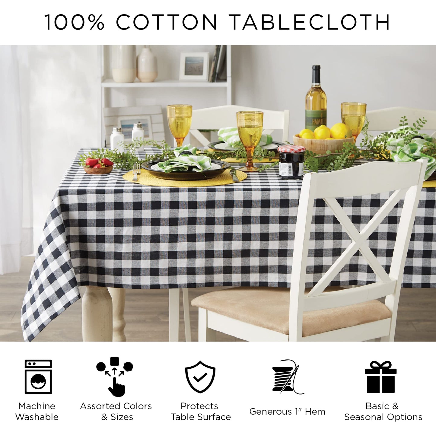 DII 100% Cotton, Machine Washable, Everyday Chambray Kitchen Tablecloth for Dinner Parties, Summer & Outdoor Picnics - 60x104 Seats 8 to 10 People, Chambray Natural