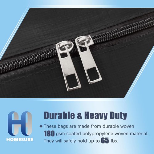 HOMESURE Large Water-Resistant Moving Bags - 12 Pack Heavy-Duty Storage Totes with Zippers & Handles | Black