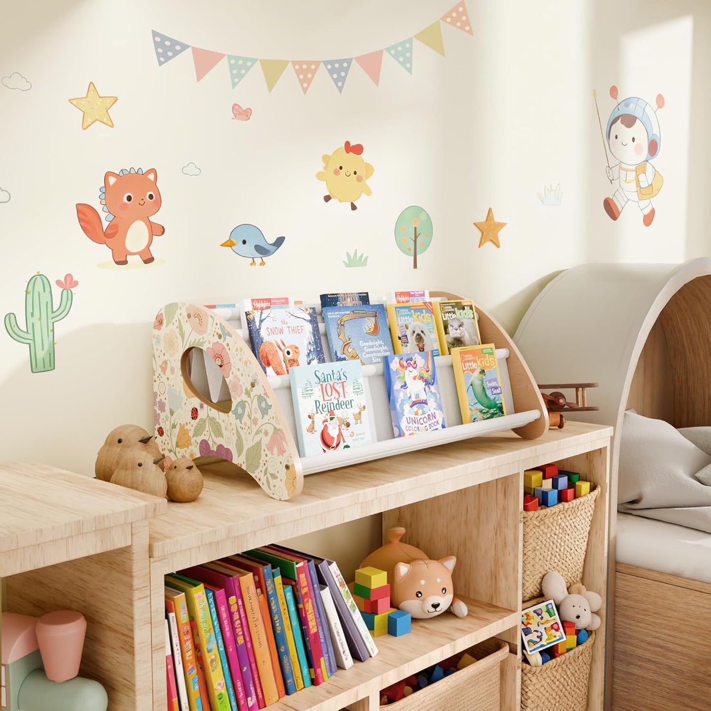 4-Tier 28.7 15.7 13.6 Kids Bookshelf - Montessori Book Shelf for Kids Rooms, Easy Installation, Eco-Friendly Wooden