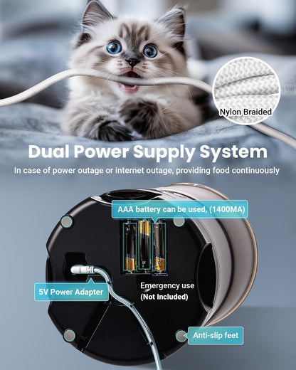 Vacqueen Automatic Cat Feeder for 3 Cats, 6L/25 Cups Smart WiFi Pet Feeder, Strong Anti-Jam System, Dual-Effect Desiccant Cat Food Dispenser, with 10S Voice Recorder for Cats and Small Dog(Black)