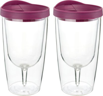 Southern Homewares 10oz Merlot Red Lid Wine Tumbler, 2-Pack, Insulated Double Wall Acrylic