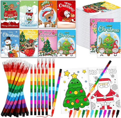 144 Fulmoon Pcs Christmas Coloring Books Bulk with Crayons Christmas Tree Santa Claus Reindeer Snowman Xmas Mini