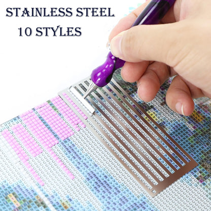 10 Pieces Diamond Painting Ruler Stainless Steel DiamondArt Ruler Alignment Tool, 1/2/3/4 Row for Round and Square Diamond Painting Tools for Full or Partial Diamonds, Diamond Painting Guide