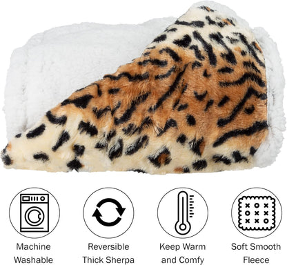 Lavish Home Fleece Sherpa Throw Blanket, Ultra Soft Plush, 50" x 60", Tiger Set of 1