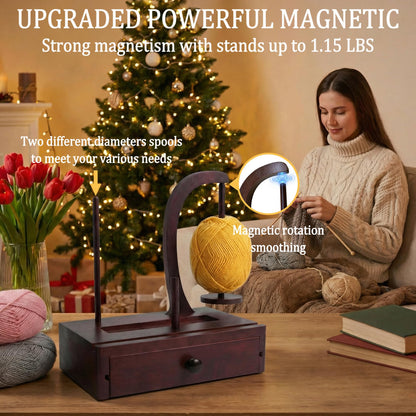 Larger Size Yarn Holder for Crocheting, Upgrade Wooden Yarn Spinner with Magnetic Rotating Mechanism, Large Storage Space, Crochet Gift for for Knitting Lovers Mom Mother's Day Gift