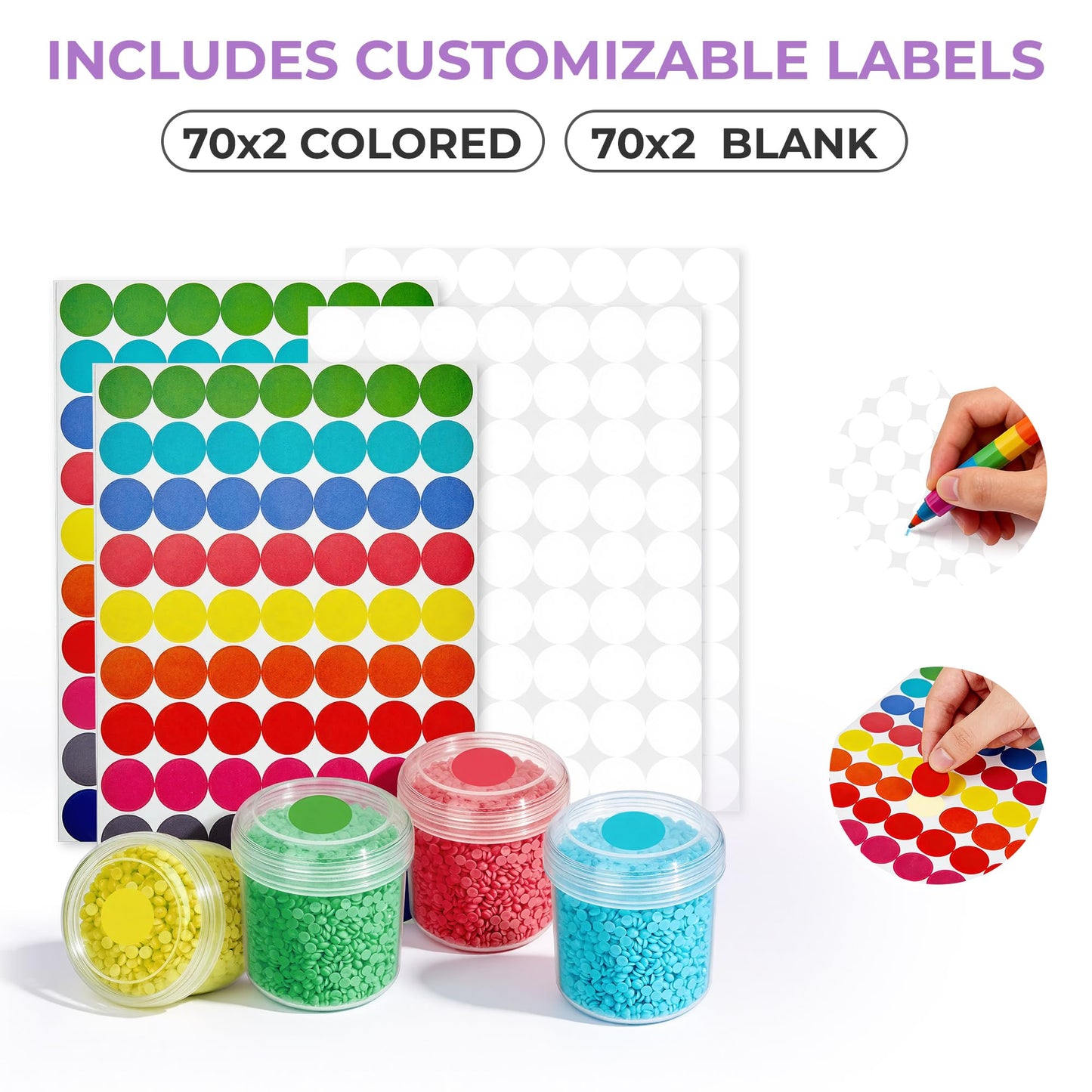 MOLEDINO 48 Slots Diamond Art Storage with 4cm Wide Mouth Jars and Foam Insert, Bead Organizer with Sticker Labels for Diamond Painting Beads (2 Pack)