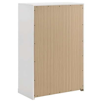 Coaster Home Furnishings - INES - Wood - 5-Drawer Chest with Vertical Gold Pulls, English Dovetail Joinery and Contemporary Design - Bedroom - White High Gloss - 223095