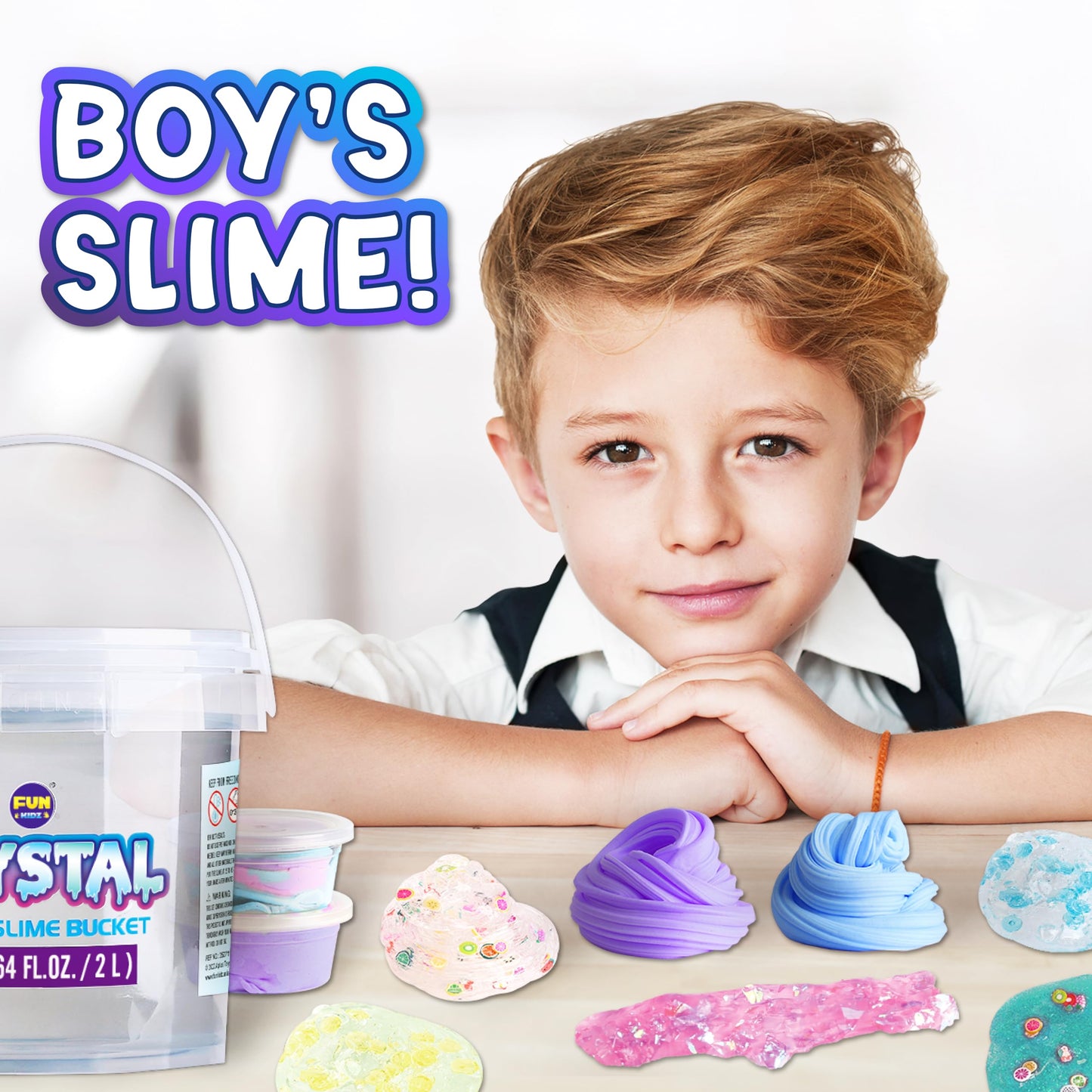 4 LB Huge Glassy Clear Slime Bucket Toy for Kids, FunKidz 64 FL OZ Premade Big Crystal Slime Pack Gift with 29 Sets Add-ins Jumbo Slime Kit for Girls Boys Party Present