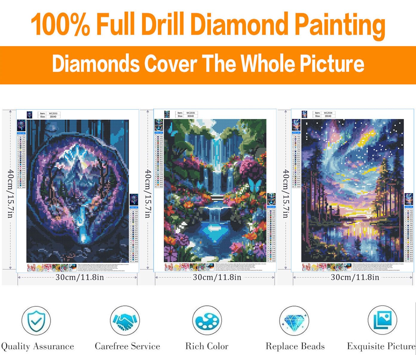 3 Pack Diamond Art Kits for Adults, Starry Sky Lake Diamond Painting Kits for Adults, 5D DIY Round Drill Gem Art Paint with Diamonds Dots Crafts Kits for Home Decor Gift 12x16inch (Landscapes)