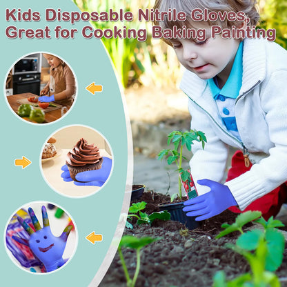 KAHACIYO Kids Nitrile Gloves, Disposable Nitrile Gloves for 4-10 Years - Latex and Powder Free -Kid Size for Cooking, Gardening Crafting, Painting, Cooking, Cleaning(100PCS)
