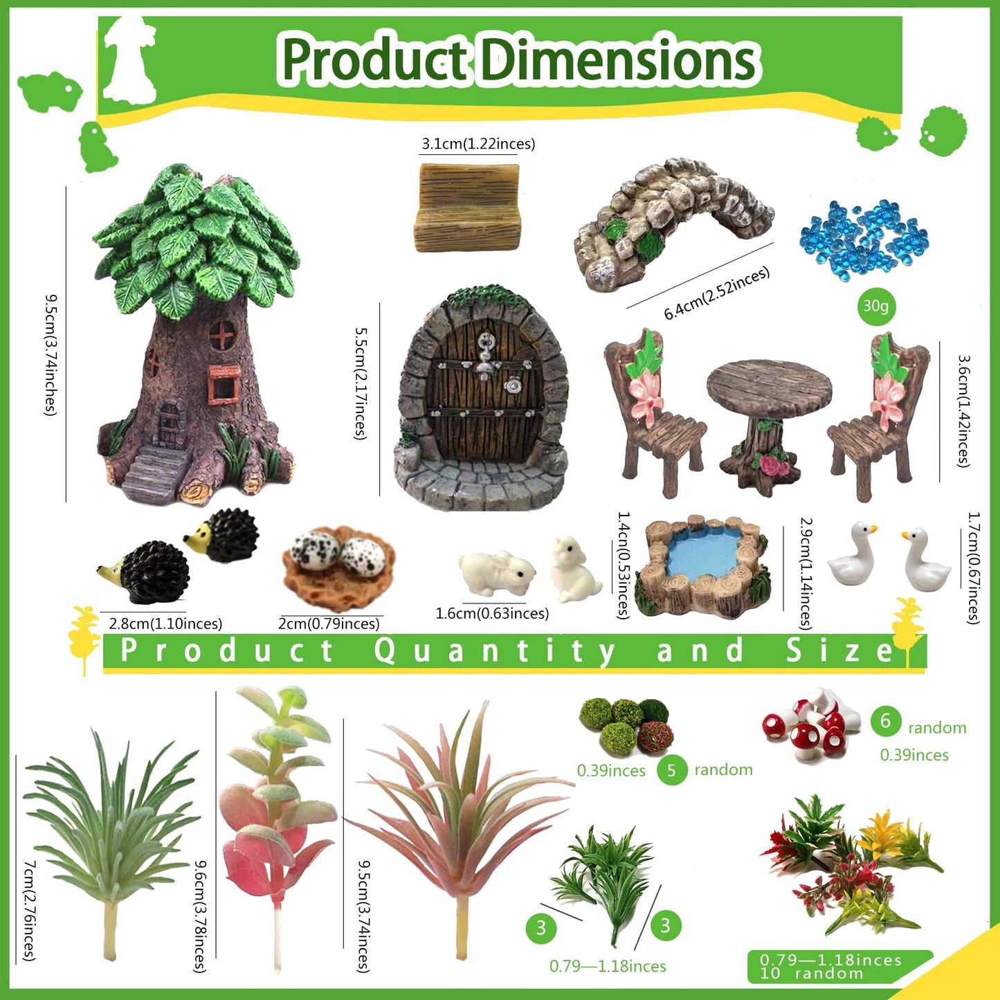 QuarenDen 48 Pcs Fairy Garden Accessories, Micro Landscape Ornaments Kit, Terrarium Miniatures, Fairy Village Accessories, Mini Figurines for Crafts to DIY Miniature Garden