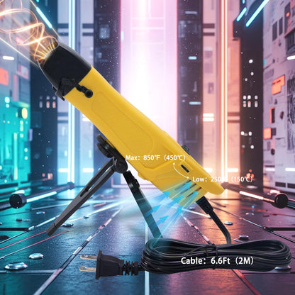 mofa Mini Variable Temp Heat Gun 350W 250℉~850℉(150℃- 450℃) Fast Heating,LCD Digital Display Hot Air Gun Tools with Reflector Nozzle&Tripod Overload Protection for Crafting,Embossing,Drying (Yellow)