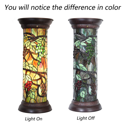 Bieye L10769 Grape Vine Tiffany Style Stained Glass Pedestal Floor Lamp for Decorating, 26 inches Tall