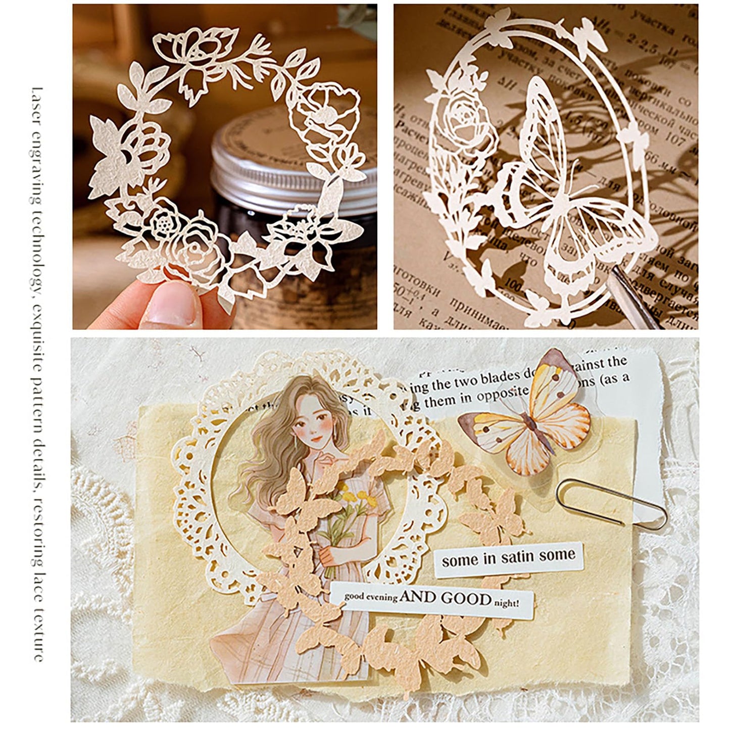 Maxleaf 60PCS Flower Cut Outs Border Card, Love Heart Butterfly Leaf Lace Star Hollow Out Frames Scrapbook Decorative Paper Card for DIY Arts Crafts Album Planner Junk Journals
