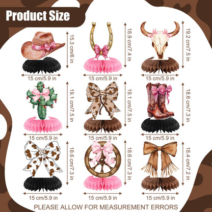 Weekgrat 9 Pcs Cowgirl Party Decorations for Table Boots or Bows Western Pink Cowgirl Honeycomb Centerpieces Coquette Rodeo Western Decor for Baby Shower Bachelorette Birthday