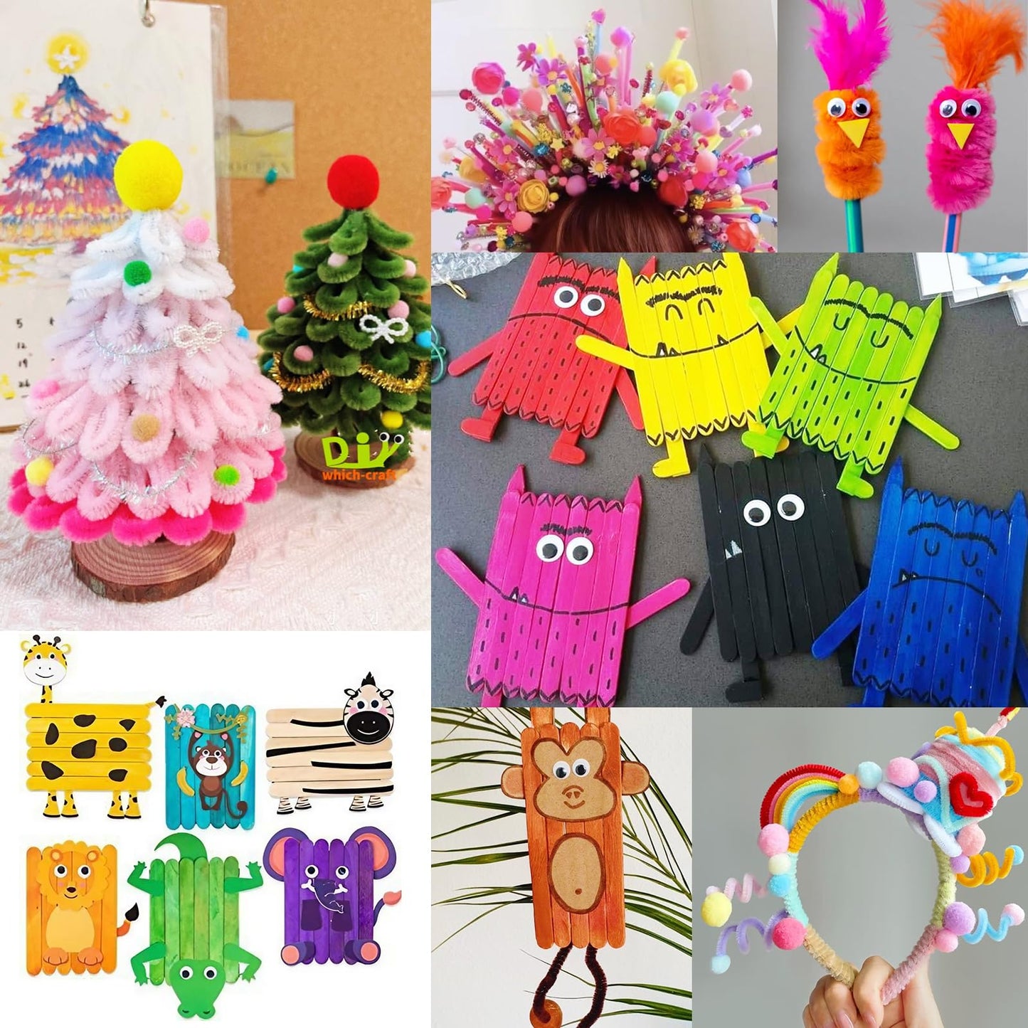 FUNZBO 2000Pcs+ Arts & Crafts Supplies Kits for Kids, DIY Craft Supplies for Toddlers Art Supply Tools Set Pipe Cleaners, Pom Poms and Feather, Birthday Gifts for Kid Girls Ages 4-8-12