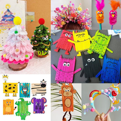 FUNZBO 2000Pcs+ Arts & Crafts Supplies Kits for Kids, DIY Craft Supplies for Toddlers Art Supply Tools Set Pipe Cleaners, Pom Poms and Feather, Birthday Gifts for Kid Girls Ages 4-8-12