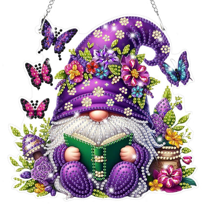 Bowetile Gnome Diamond Art Hanging Kits for Adults, 5D Special Shape Diamond Painting Flowers Pendant Kits, Gem Art Suncatchers Painting Window Ornament for Home Garden Wall Decor