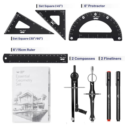 Mr. Pen- Professional Geometry Set, 15 pcs, Drafting Tools with Protractor, Compass, Metal Ruler, Triangles, Pens & Pencils, Complete Geometry & Drafting Kit for Architects, Engineers & Students