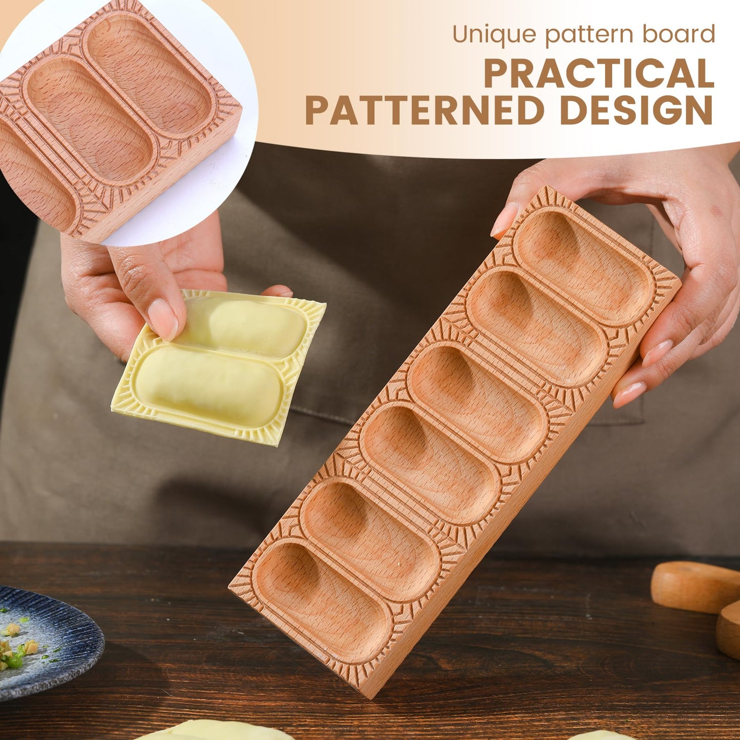 Wood Pasta Ravioli Board 2 in 1 Wooden Doppio Ravioli Mold Maker Stuffed Pappardelle Maker Reversible Ravioletti Moulds Press Wood Pasta Raviolini Maker Handmade Italian Fresh Pasta Making Board Tray