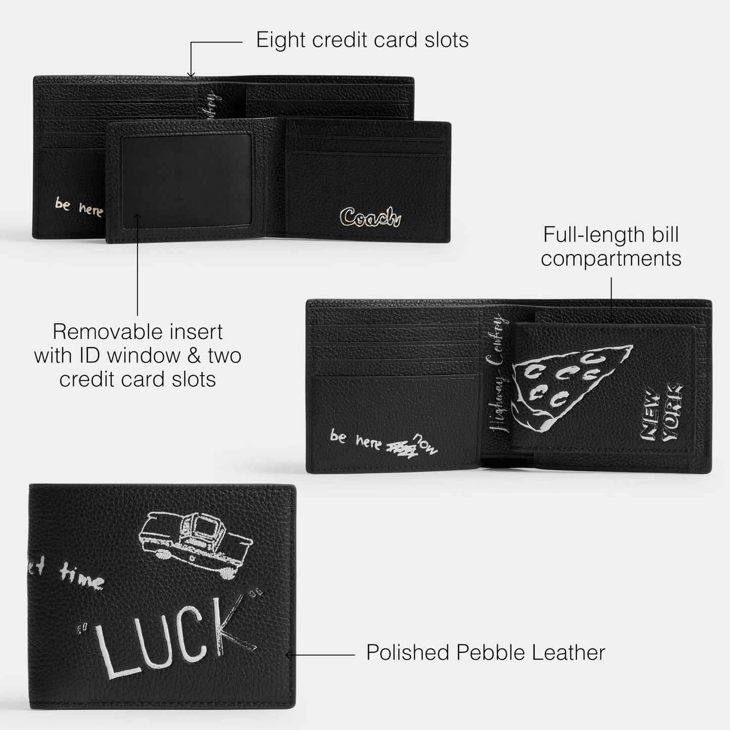 COACH 3 in 1 Wallet with Sketch Print, Black Multi