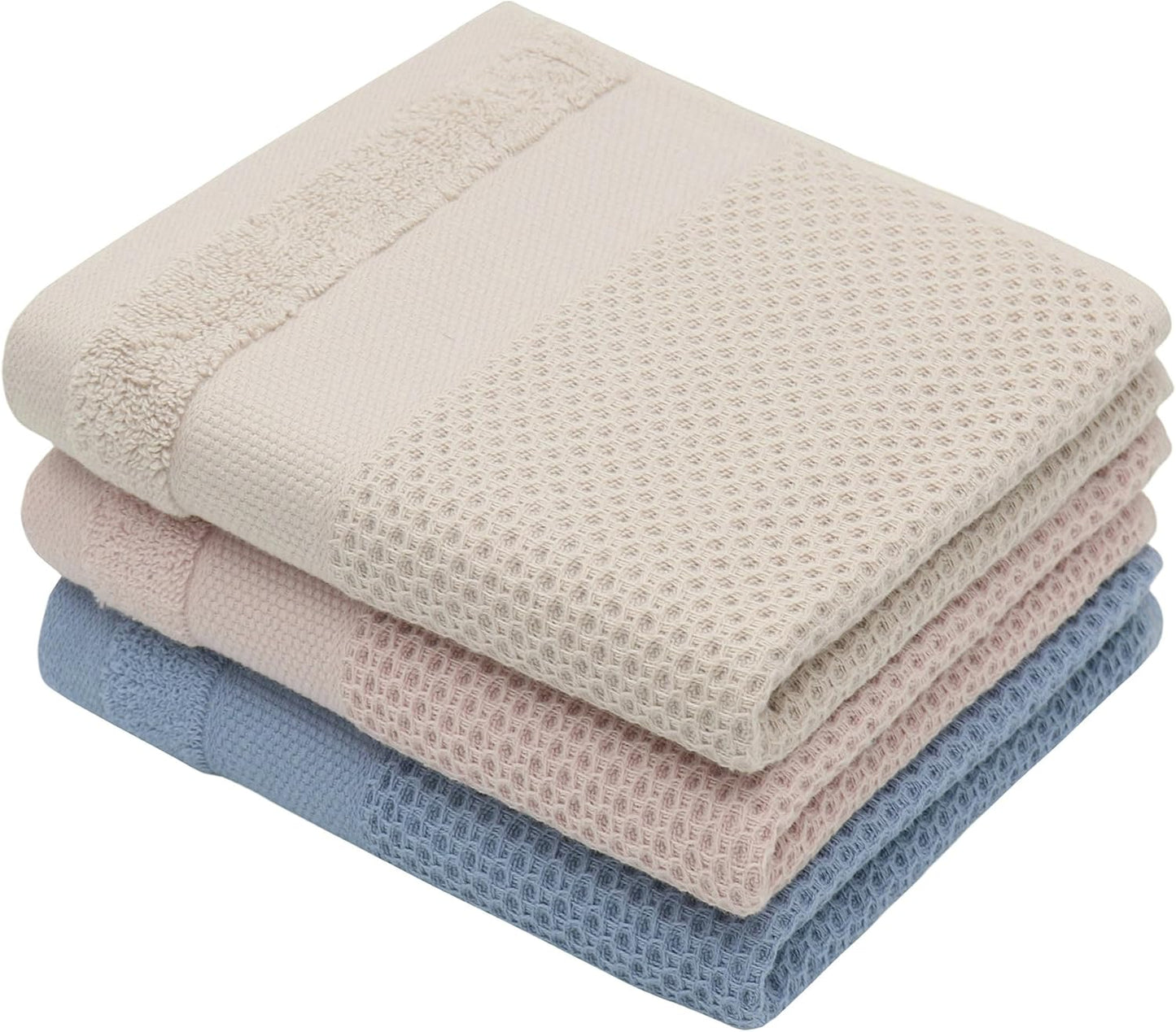 13inch 28inch 3 Pack Mia'sDream Cotton Hand Face Head Towel Waffle Weave Kitchen Tea Towel Dish Towels, Soft
