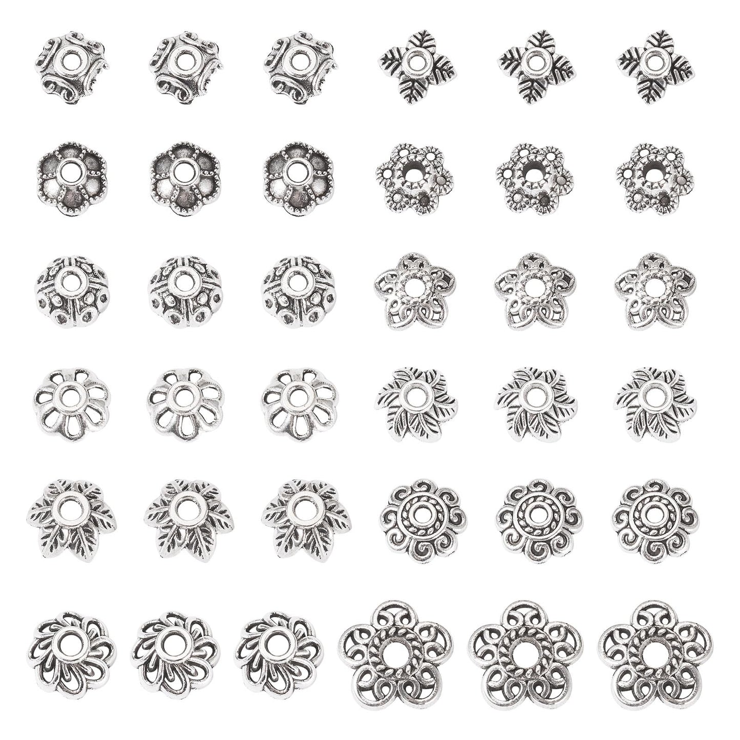Craftdady 230pcs Antique Silver Bead Caps Tibetan Alloy Flower Bead Caps Metal Multi Petal Spacer Beads Vintage End Caps Beads 6.9 mm-10 mm for DIY Craft Earring Bracelet Jewelry Making