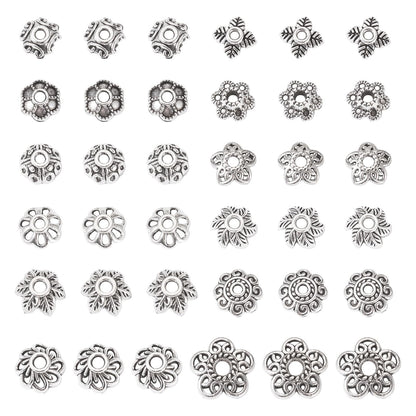 Craftdady 230pcs Antique Silver Bead Caps Tibetan Alloy Flower Bead Caps Metal Multi Petal Spacer Beads Vintage End Caps Beads 6.9 mm-10 mm for DIY Craft Earring Bracelet Jewelry Making