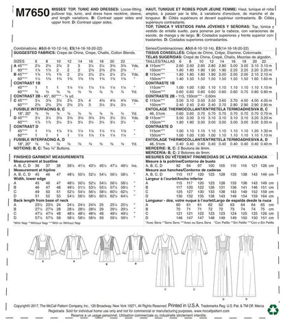 McCall Patterns Misses V Square-Neck Top/Tunic and Dresses