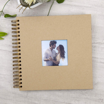 10 x 10 Inch DIY Scrapbook Photo Album with Window Design Cover 80 Pages Craft Paper Memory Book for Weeding Anniversary Travel and Baby (Brown)