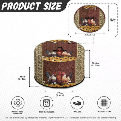 Roosters Dust Cover for Small Kitchen Appliances, Fits Most 6-8 Quart Oval Slow Cookers, Pockets & Top Handle