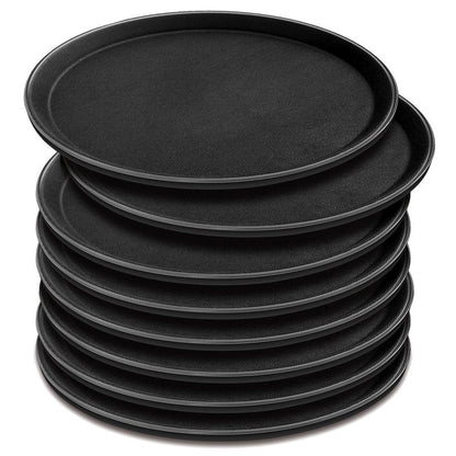 8 Pcs 16 Inch Round Serving Trays Restaurant Serving Trays Plastic Food Drink Serving Tray Non Slip Rubber Lined Black Serving Tray for Party Bar Restaurant Cocktail Cafeteria