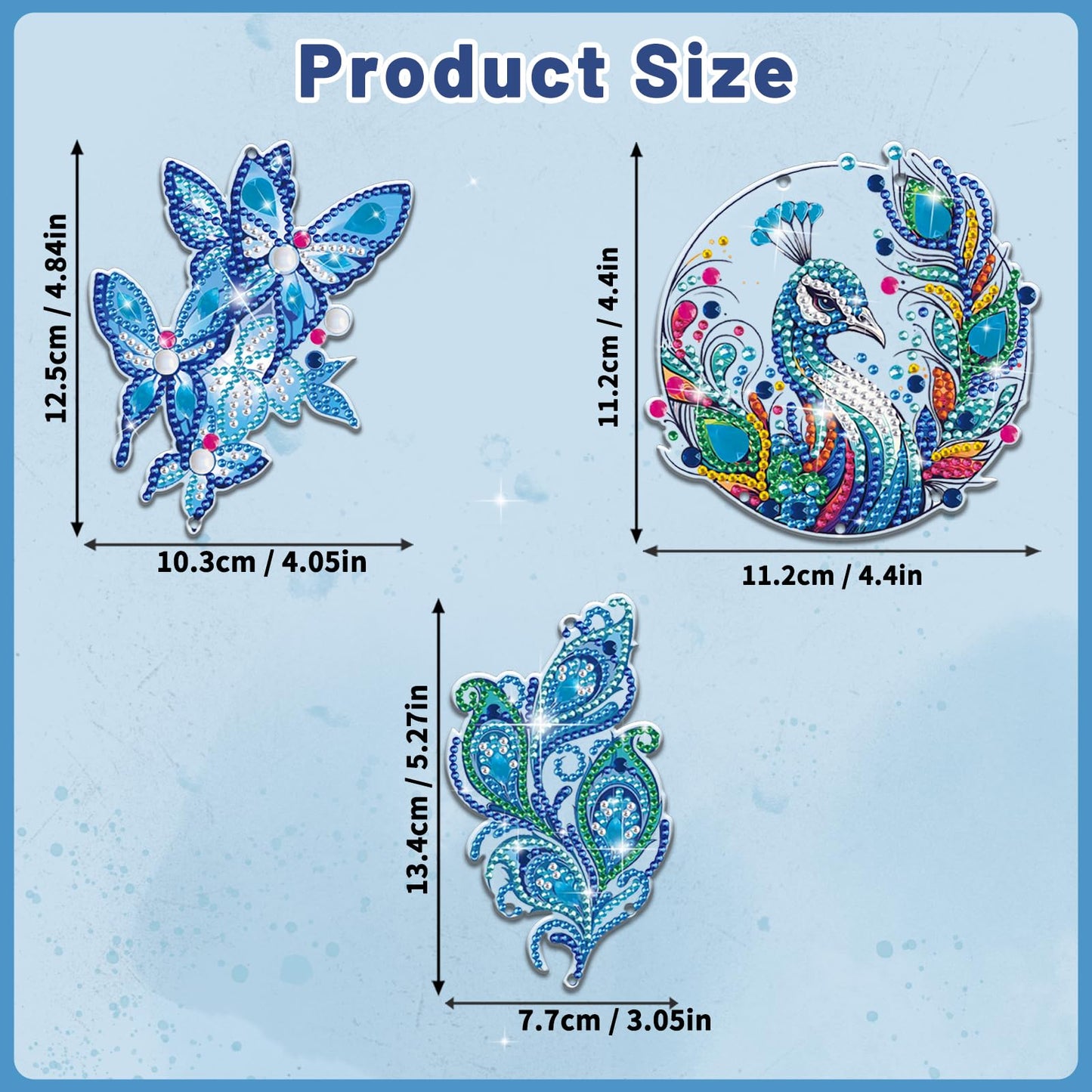 Arts and Crafts for Girls Ages 6-12, DIY Diamond Painting Kits for Kids Teens Adults, Birthday Gifts for 6 7 8 9 10 11 12 Year Old Girls, Peacock Butterfly Feather Wind Chimes for Home Garden Decor