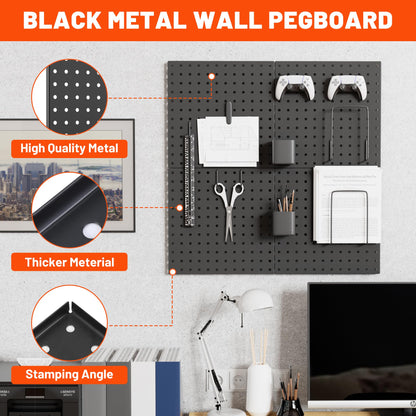 ValueMax 6 Pack Metal Pegboard Panels, 12”x 12” Heavy Duty Metal Pegboard Wall Organizer for Home, Garage, Workbench, Kitchen, Craft Room Tool Storage, Black Modular Peg Board Organizer Board