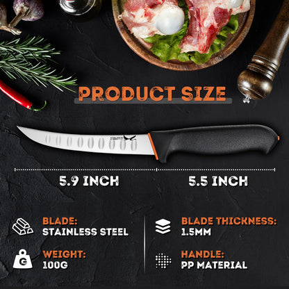 Golden Bird Professional Boning Knife - 6 Inch Stainless Steel Fillet for Meat Cutting, Multifunction Butcher, Granton Edge Breaking, Razor Sharp Chef Knife, Gifts for Men Women