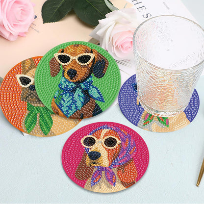 8 Pcs Dog Diamond Painting Coasters Kits with Holder,Dog Wearing Glasses Diamond Art Coasters with Wooden Pad,DIY Round Drill Rhinestone Painting Art Kit Craft for Adults Supplies Gift 4X4 Inch.