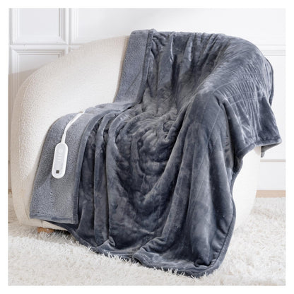Heated Blanket Twin, Electric Blanket Soft Sherpa Flannel, 10 Hours Auto Shut-off & 8 Fast Heating Levels, Machine Washable ETL Certified, Heating Blanket for Bed & Sofa (62x84 inches, Gray)