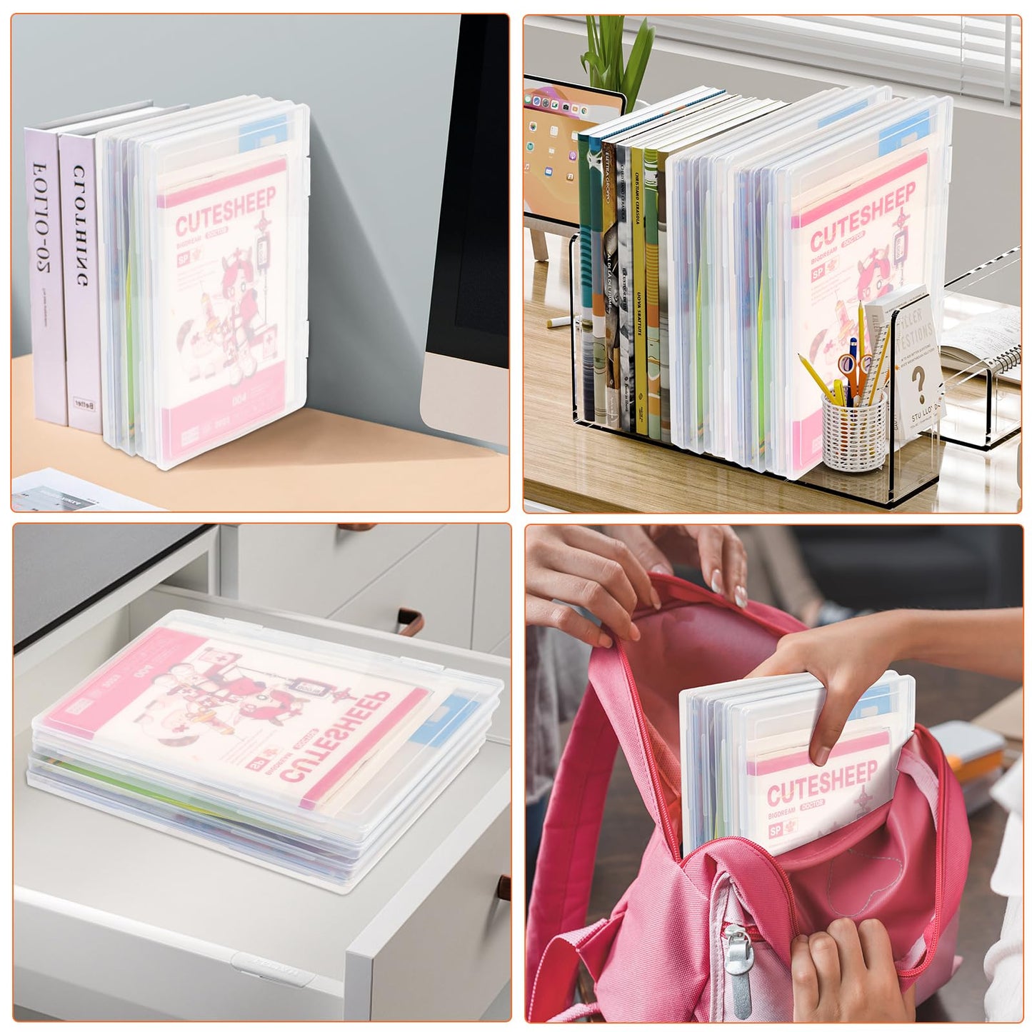 FUIJOL Photo Storage Box 11.5x8.5 Inch, 4 Pcs Portable Board Game Storage Container, A4 Paper Storage Box, Craft and File Organizer for Home/Office (8.5 * 11.5inch-4pcs)