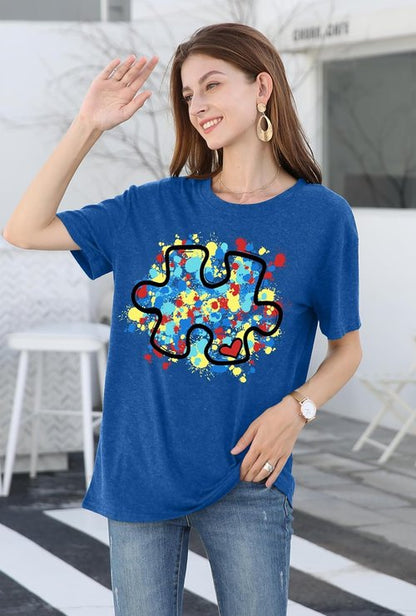 LAZYCHILD Autism Awareness Shirt - Women's Blue Puzzle Piece Tee for Support & Advocacy