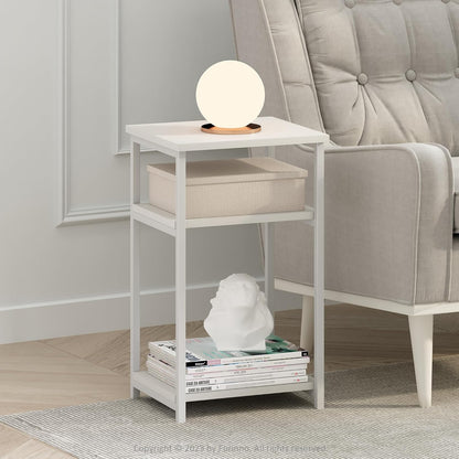 3-Tier Furinno JUST Side Table, Metal Frame Modern End Table with Open Shelf, Night Stand, Bedside Table, for Living
