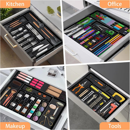 Silverware Organizer, Expandable Kitchen Utensil Drawer Tray with 9 Compartments, Large Cutlery Organizer for Forks,