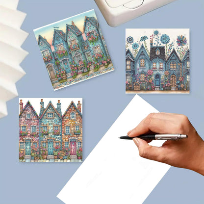 MaiYiYi 6 Packs DIY House Diamond Painting Greeting Cards Kit, Flower Diamond Art Cards with Envelopes, Thank You Card for Family Friends Holiday Birthday