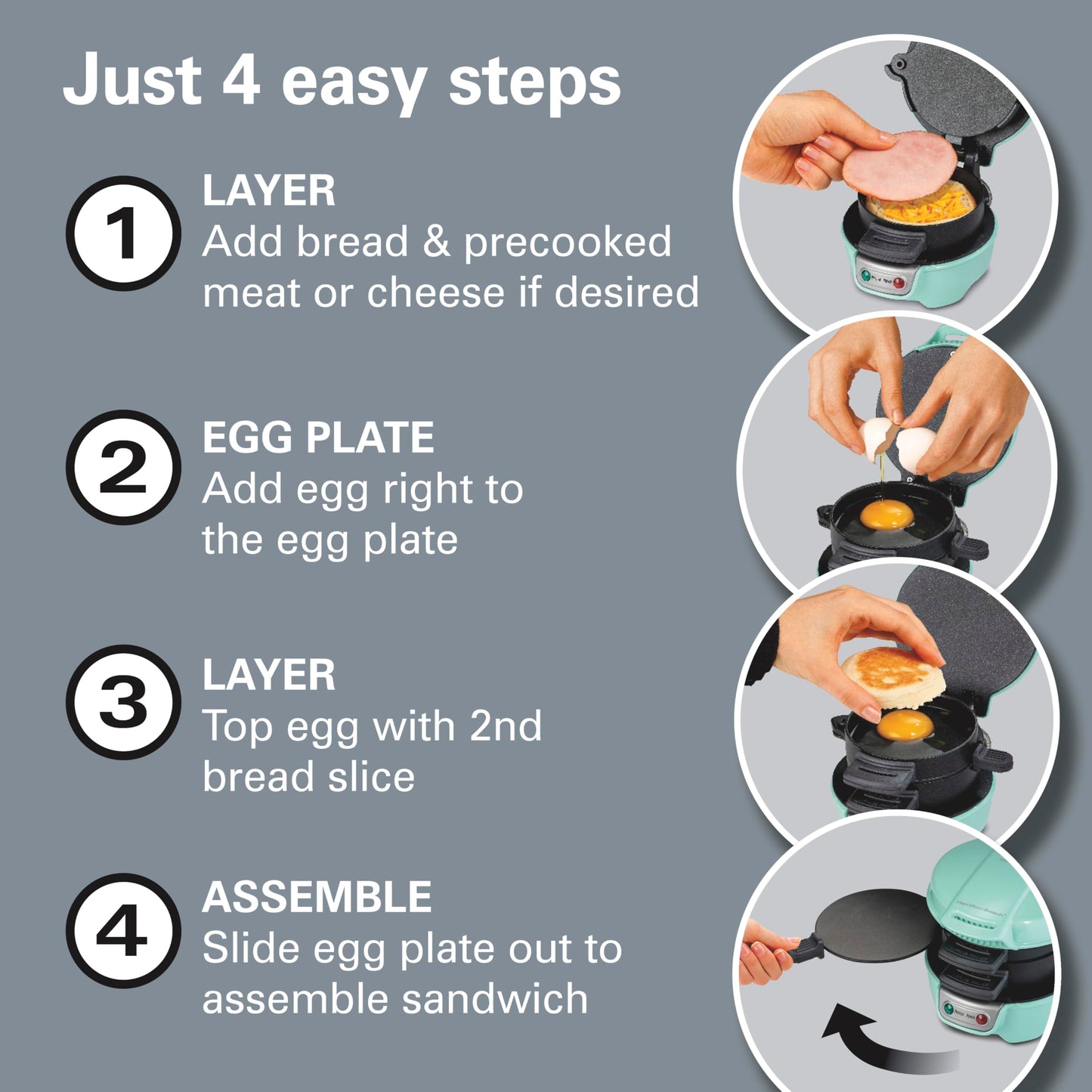 Hamilton Beach Breakfast Sandwich Maker with Egg Cooker Ring, Customize Ingredients, Perfect for English Muffins, Croissants, Mini Waffles, Perfect White Elephant Gifts, Coral (25483)