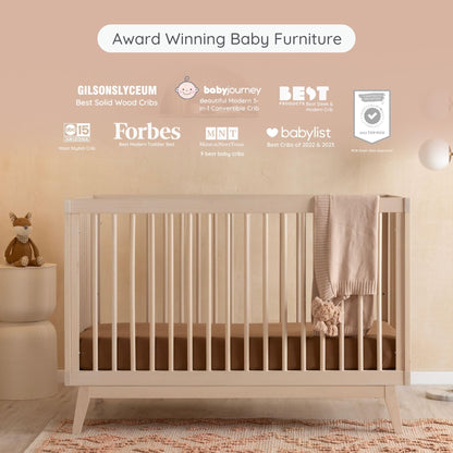 dadada Baby Soho 3-in-1 Convertible Wooden Crib to Toddler Bed - Made in Italy, GREENGUARD Gold Certified, Baby-Safe Finish, Handcrafted Beechwood, Modern Design, 3 Adjustable Heights (Washed Natural)