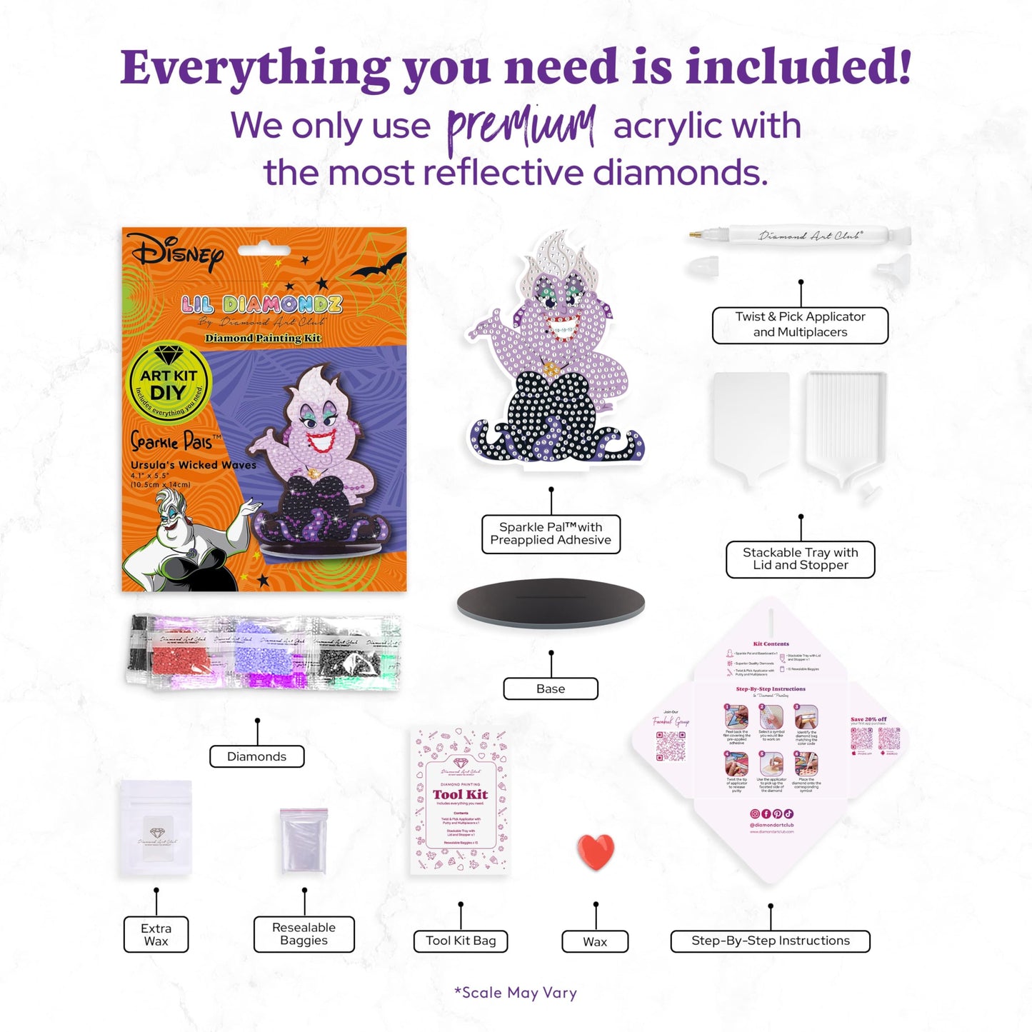 DIAMOND ART CLUB Sparkle Pals – Ursula's Wicked Waves, Diamond Painting Kit, Fun DIY Crafts for Adults, Diamond Art Craft for Beginners, 4.1" x 5.5"