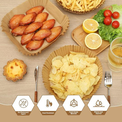 Air Fryer Liners - 100PCS Non-Stick Parchment Paper for 3-5QT Air Fryers | Easy Cleanup (Round, 6.5IN)