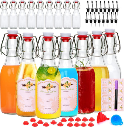 QAPPDA 16 Pack 8 oz Swing Top Glass Bottles with Stoppers, Flip Top Brewing Bottles for Homemade Kombucha and More